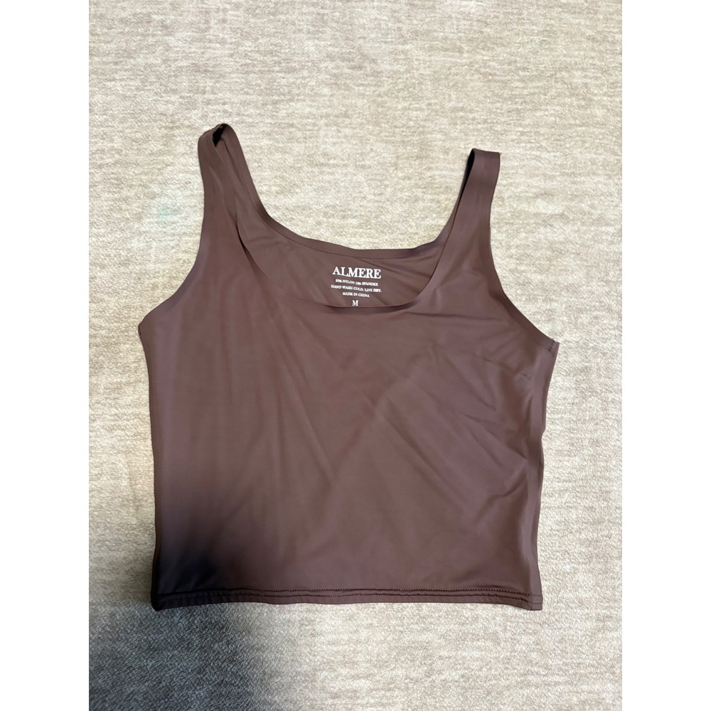 Almere Womens Brown Scoop Neck Tank Top Size Medium Stretch Spandex Blend
